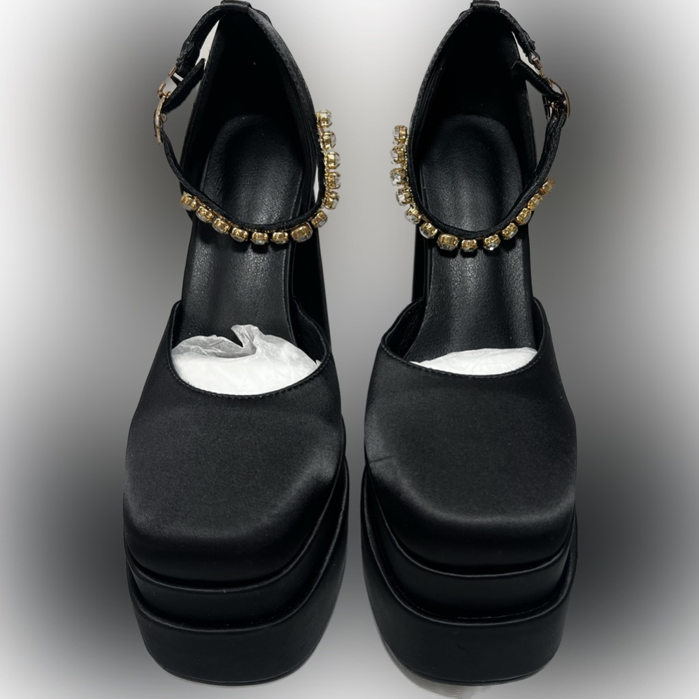 VANKARING BLACK SATIN PLATFORM 155MM PUMPS HEELS EU 38 NEW!